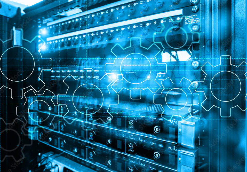Gears mechanism, digital transformation, data integration and digital technology concept.
